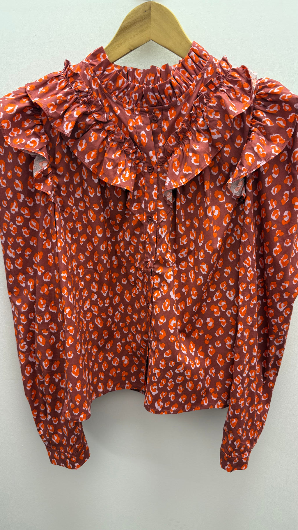 Karlie Red Leopard Poplin Ruffle Top