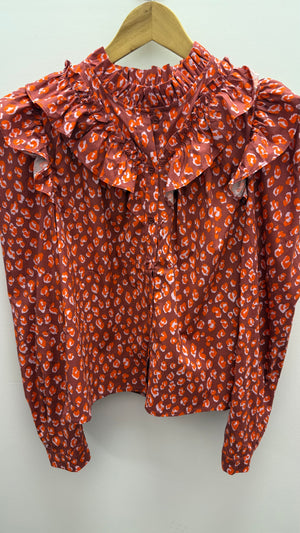 Karlie Red Leopard Poplin Ruffle Top