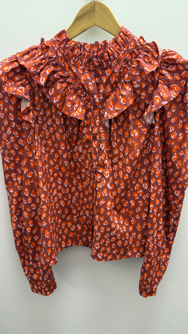 Karlie Red Leopard Poplin Ruffle Top