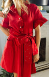 J. Marie Red Flutter Sleeve Pearl Tie Dress (1 XS)