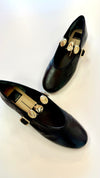 Dolce Vita Relan Black Leather and Gold Flats