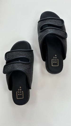 Shushop Black Lillian Woven 2 Strap Sandals