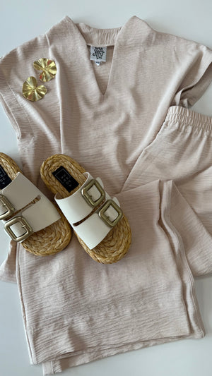 Ivy Jane Sand V-Neck w/ Pull On Pants Set