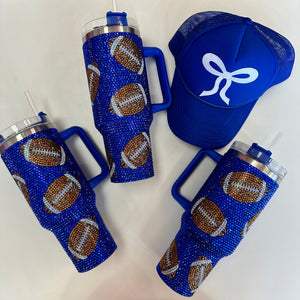 Queen of Sparkles Royal Blue Rhinestone Football Tumbler