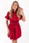 J. Marie Red Flutter Sleeve Pearl Tie Dress (1 XS)
