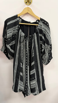 Black Oversized Embroidered Puff Sleeve Romper (SMALL)