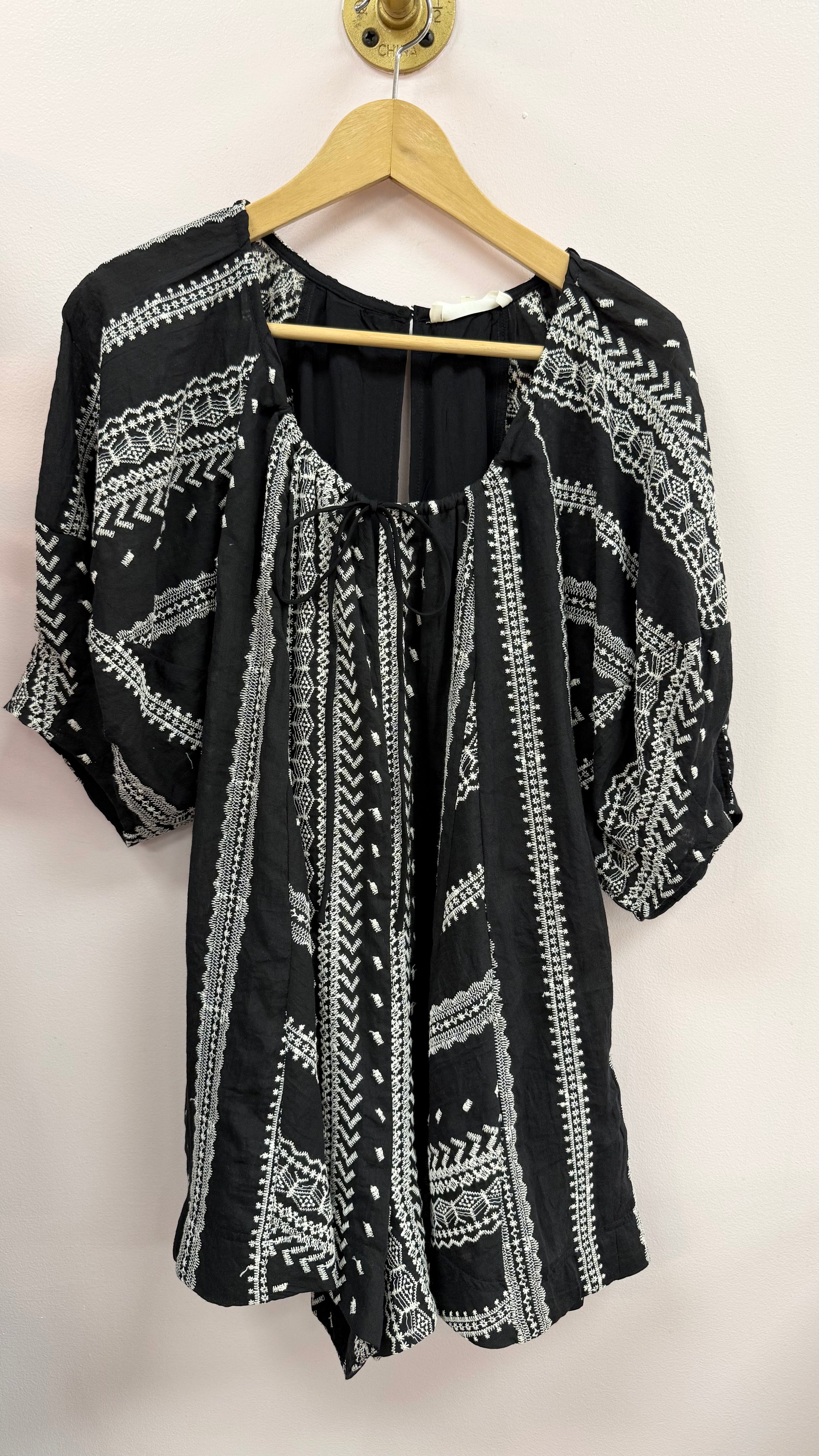 Black Oversized Embroidered Puff Sleeve Romper (SMALL)