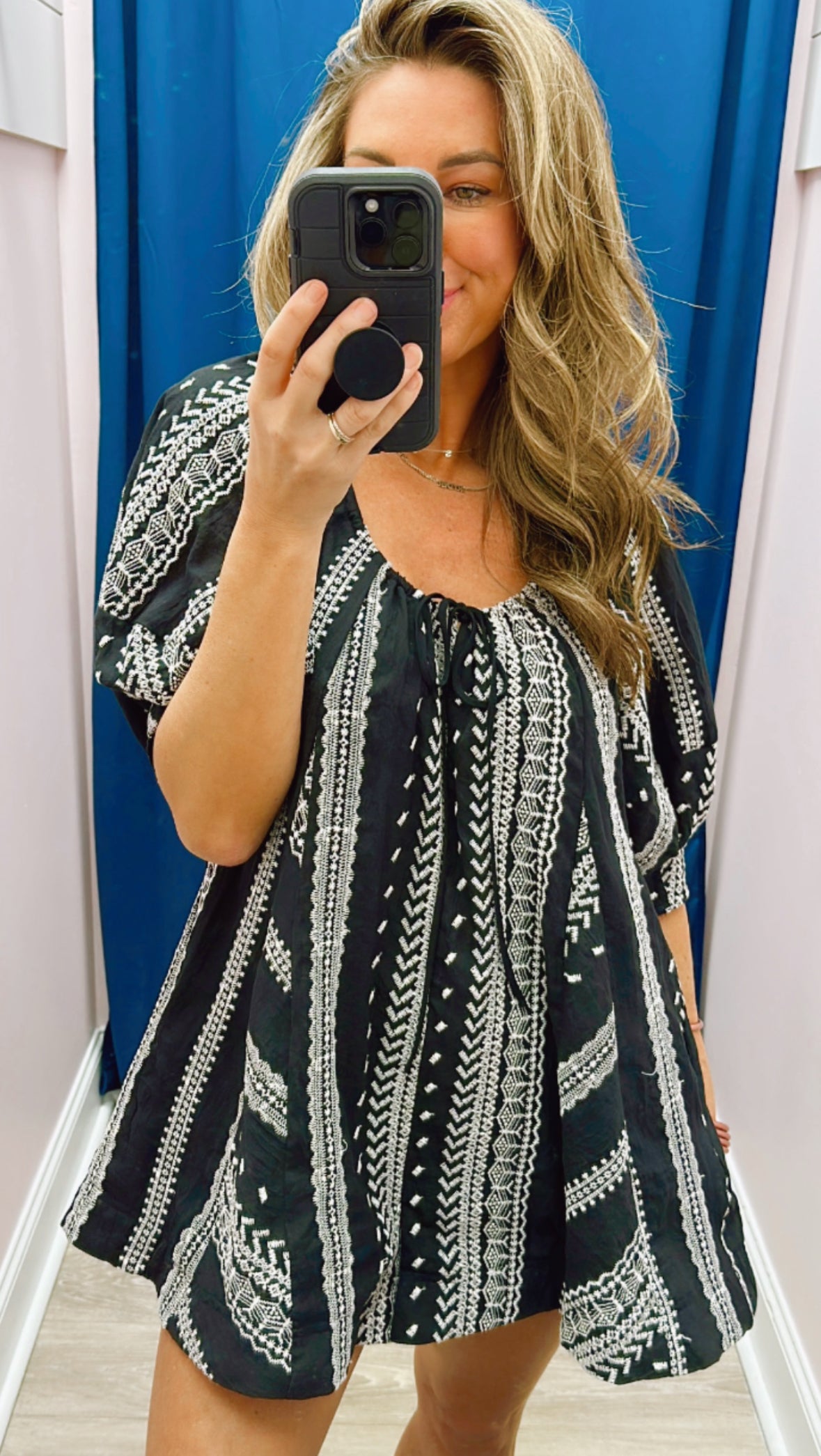 Black Oversized Embroidered Puff Sleeve Romper (SMALL)