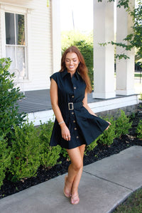 Karlie | Navy Solid Poplin Shirt Dress w/ Belt