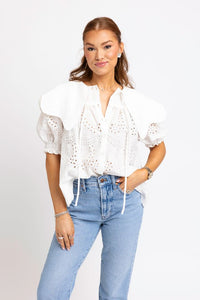 Karlie | White Eyelit Novelty Collar Top