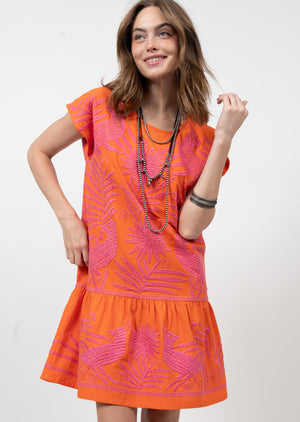 Sister Mary Gaby Tangerine Embroidered Dress