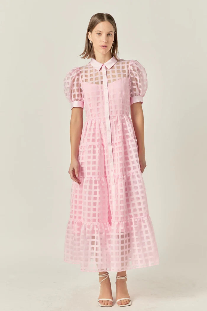 Endless Rose Gridded Organza Tiered Maxi Dress