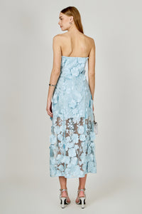 Icy Blue Strapless Floral Embroidered Maxi Dress