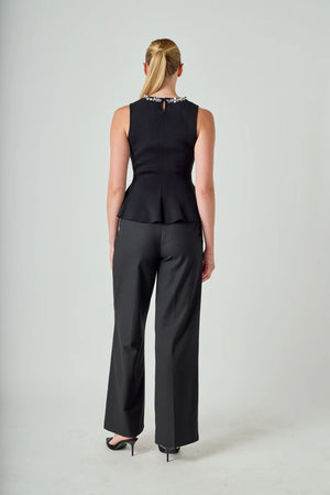 Endless Rose Black Jewel Trim Peplum Top