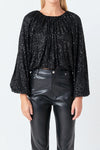 Endless Rose Jet Black Sequins Blouson Top (1 MEDIUM)