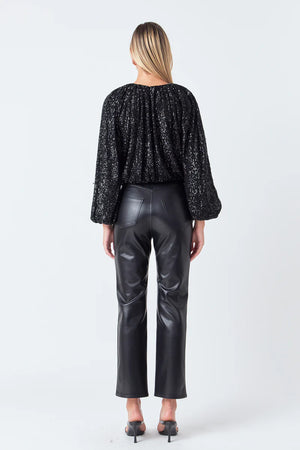 Endless Rose Jet Black Sequins Blouson Top (1 MEDIUM)