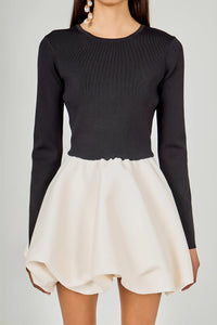 Endless Rose | Black/Ivory Open Back Knit Mini Dress