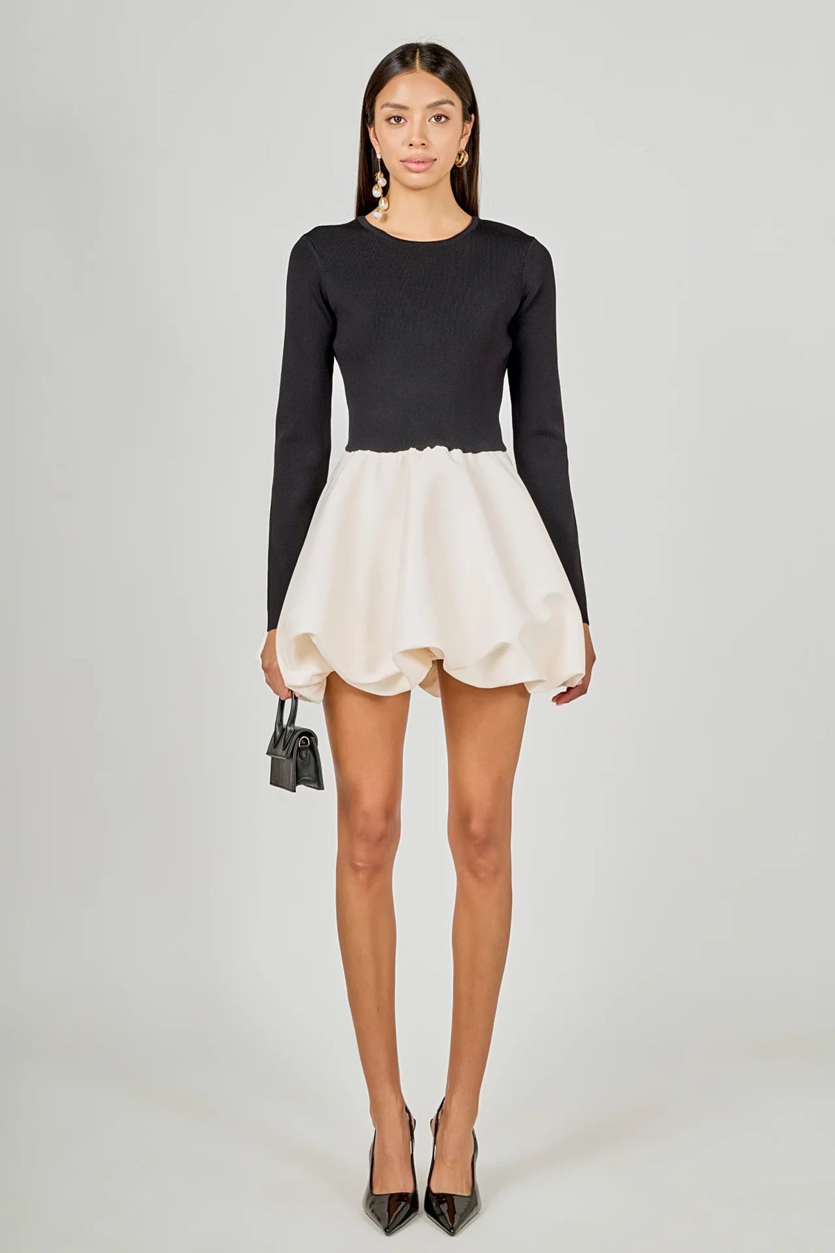 Endless Rose | Black/Ivory Open Back Knit Mini Dress