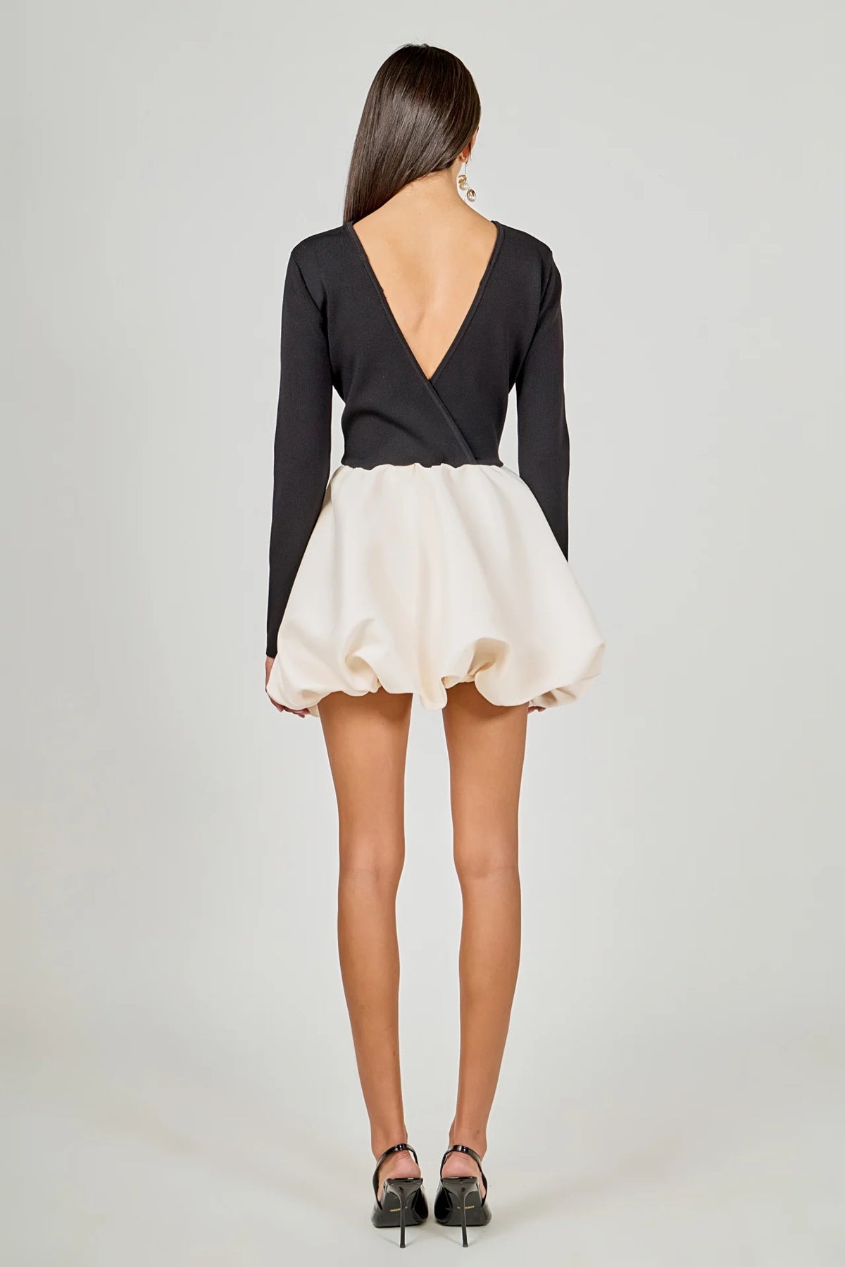 Endless Rose | Black/Ivory Open Back Knit Mini Dress