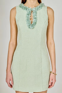 Endless Rose | Pistachio Tweed + Floral Trim Dress