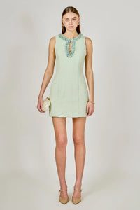 Endless Rose | Pistachio Tweed + Floral Trim Dress