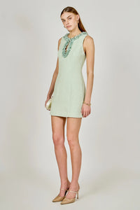 Endless Rose | Pistachio Tweed + Floral Trim Dress