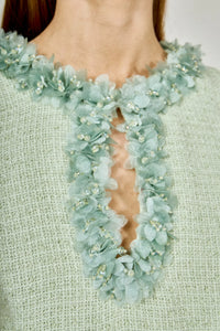 Endless Rose | Pistachio Tweed + Floral Trim Dress