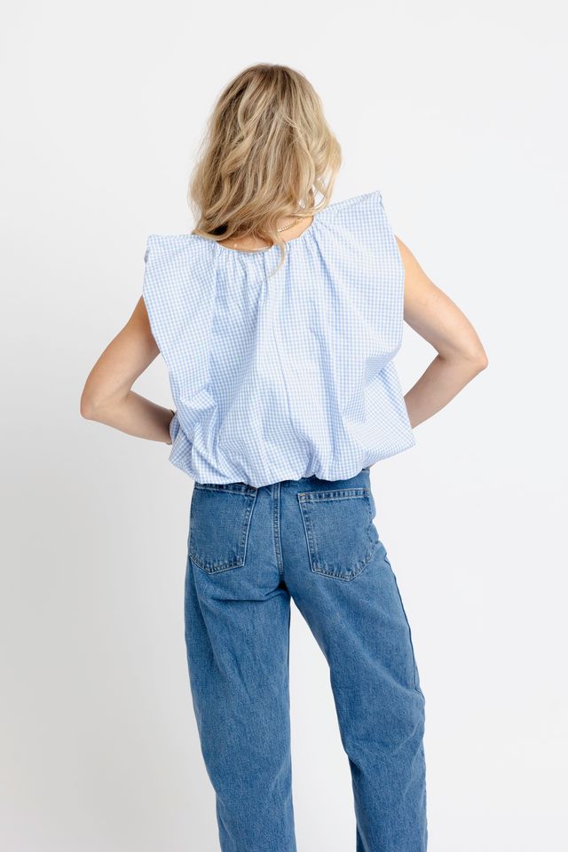 Karlie | Blue Check Bubble Top (1 SMALL)