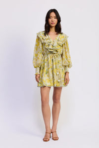 Yellow Ruffle Belted Dress
