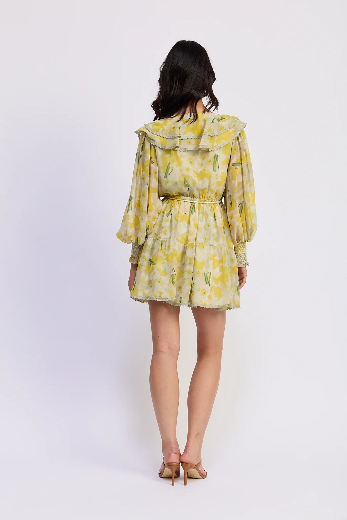 Yellow Ruffle Belted Dress