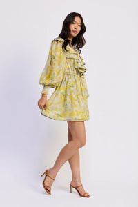 Yellow Ruffle Belted Dress