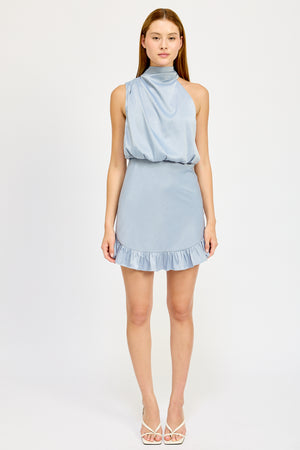 Dusty Blue High-Neck Dress