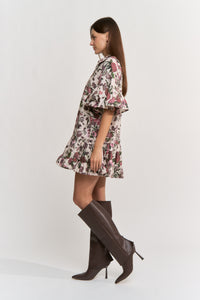 Burgundy/Pink Floral Buttondown Ruffle Mini Dress