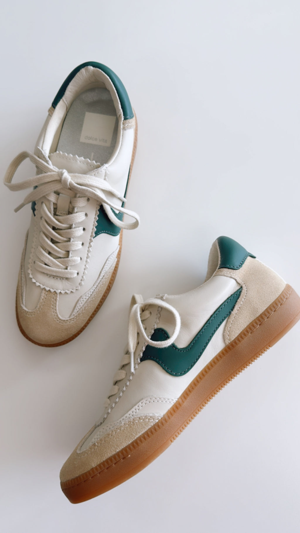 Dolce Vita Notice White and Green Leather Sneakers