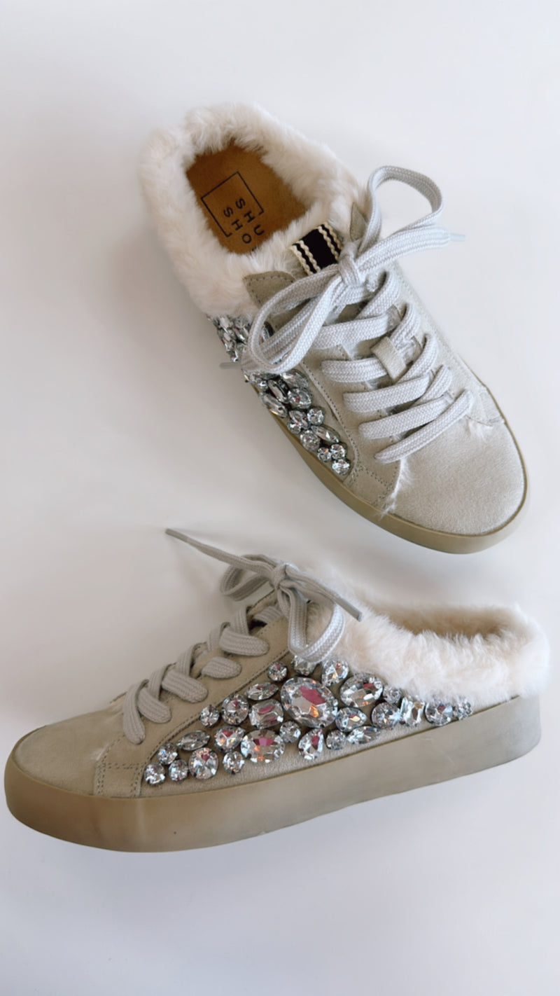 Shushop Light Grey Portia Jeweled Side on Sneaker