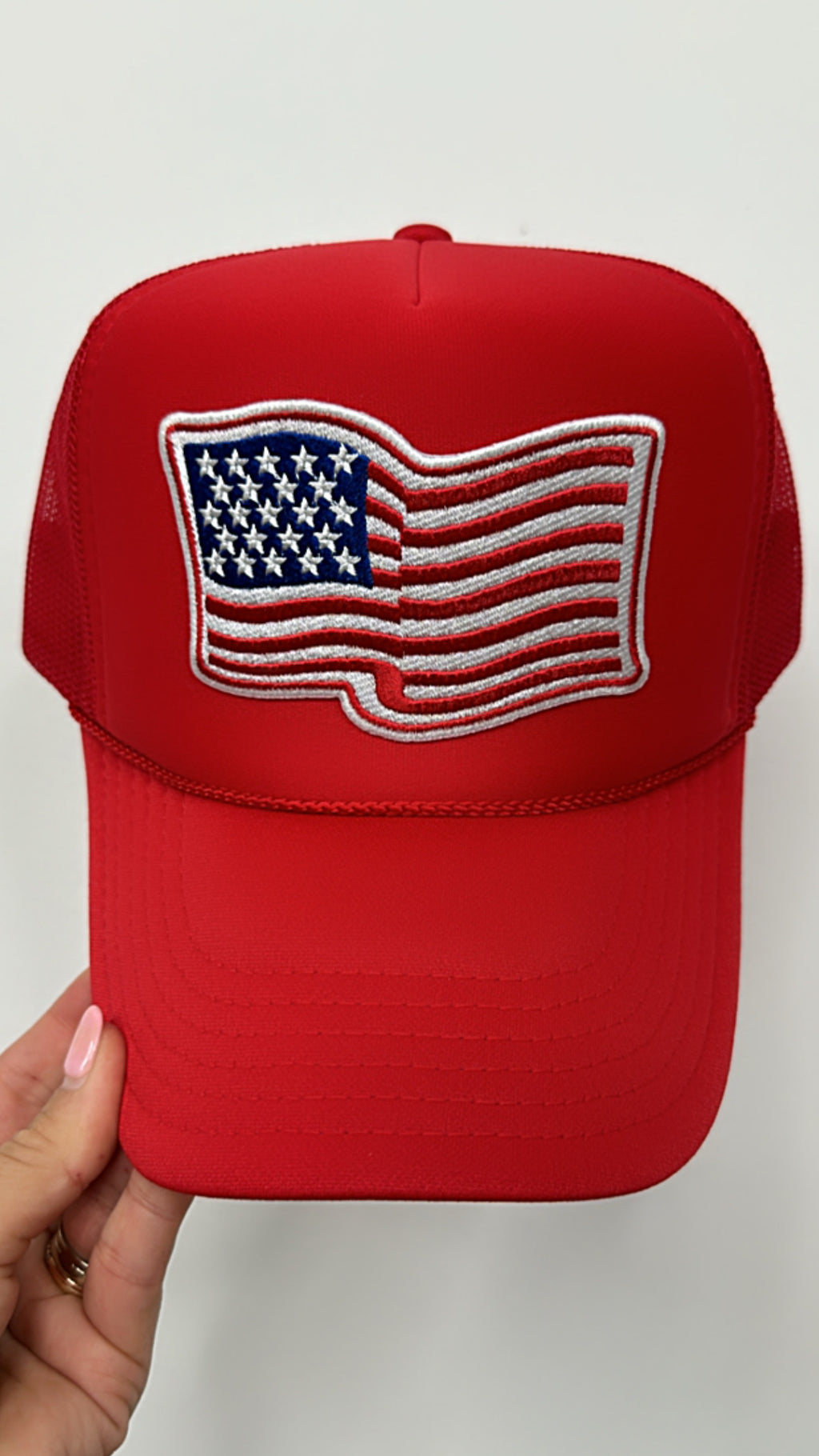 Red American Flag Trucker Hat
