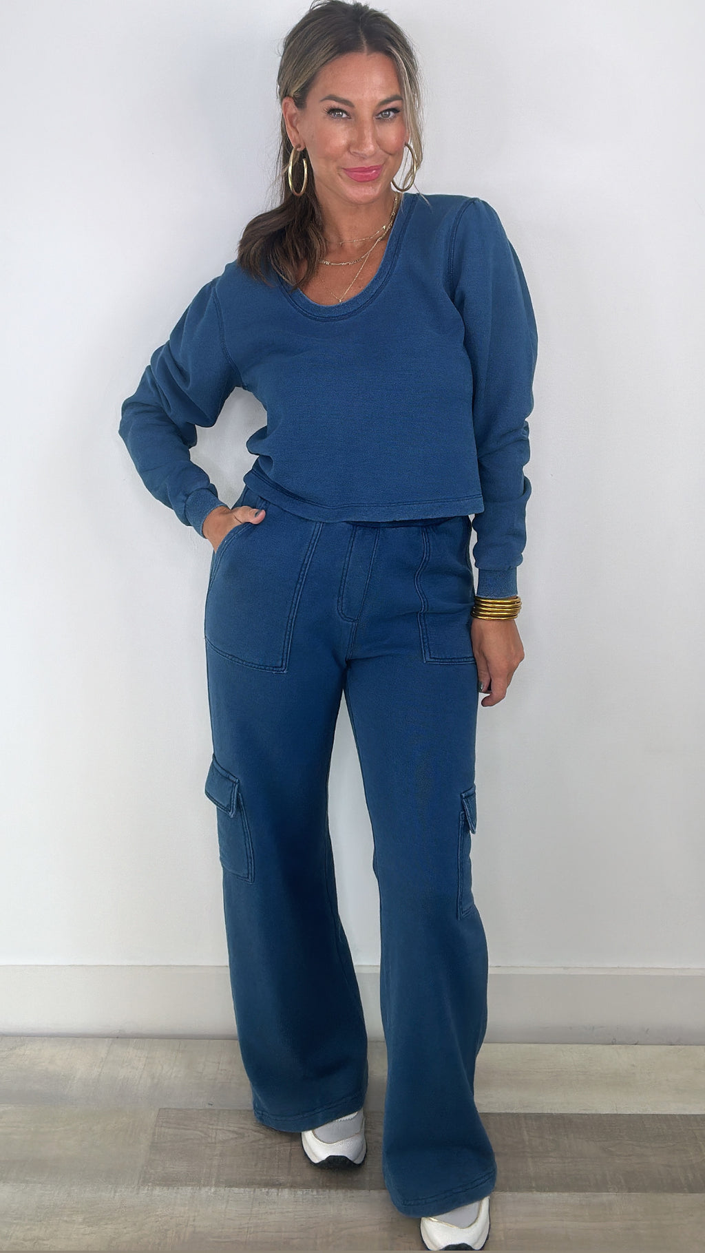 Dear John Dark indigo Crew Neck Wide Leg Pant Set