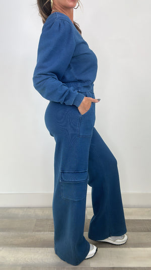 Dear John Dark indigo Crew Neck Wide Leg Pant Set