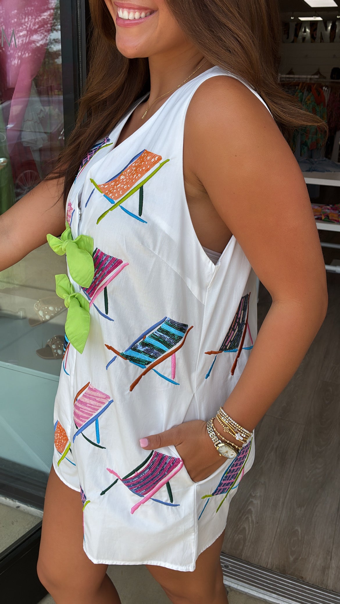Queen of Sparkles | White Multi Beach Chairs Tie Cotton Romper