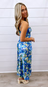 ASTR Florianne Blue and Yellow Floral Midi Dress (SMALL)