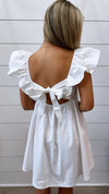 White Flare Sleeves Bowknot Mini Dress