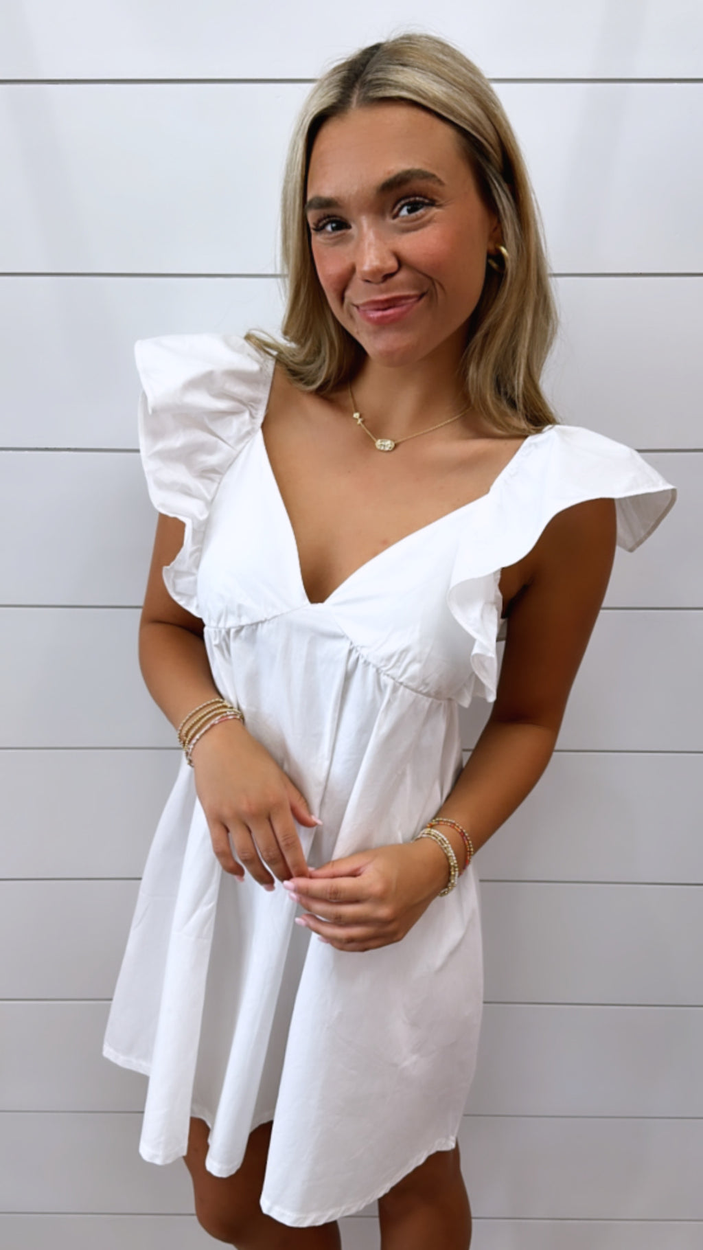 White Flare Sleeves Bowknot Mini Dress