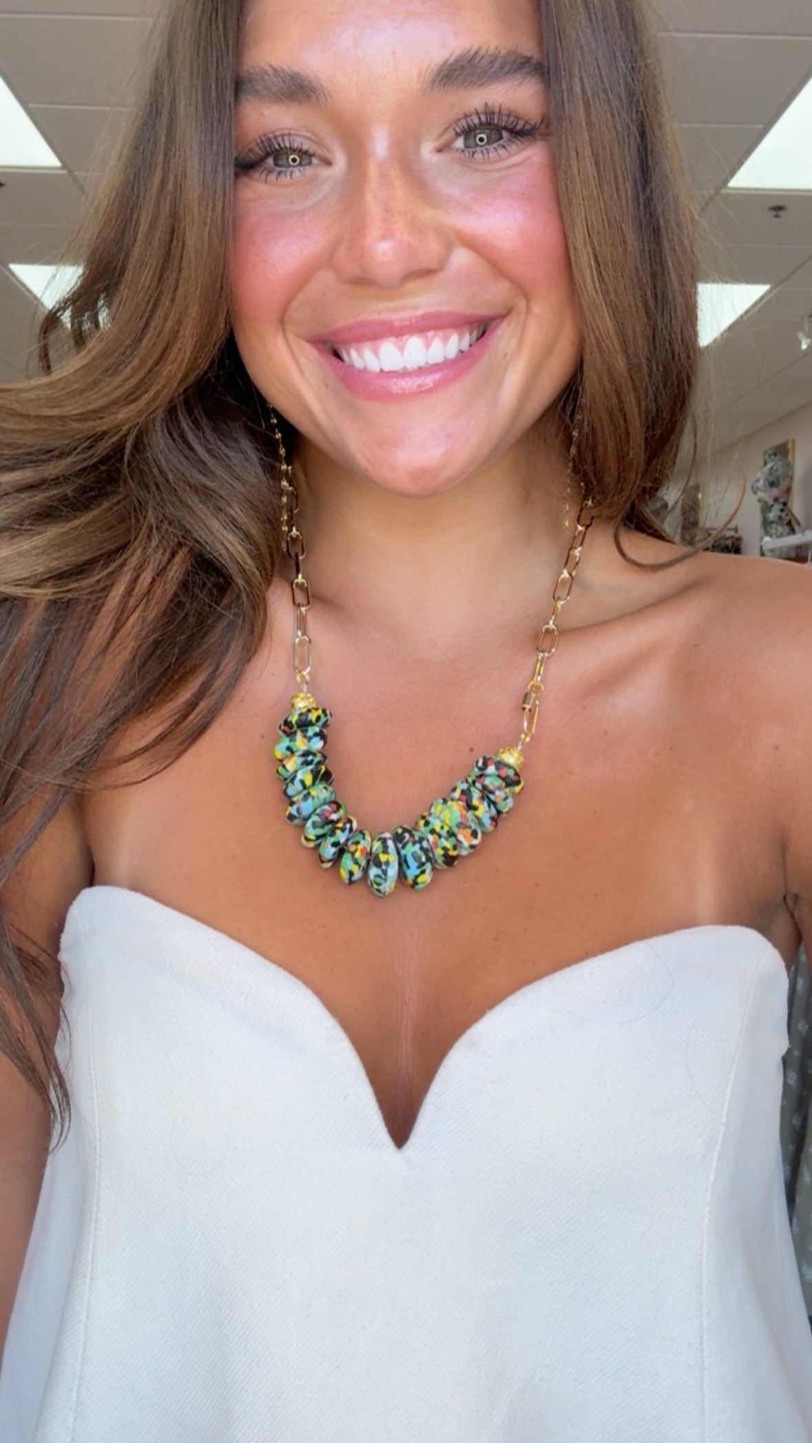 Black Multi Glass Bead Paperclip Necklace