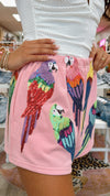 Queen of Sparkles Pink Parrot Shorts