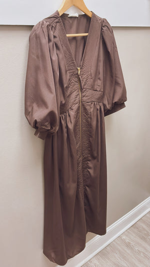 Brown Zip Up Midi Dress