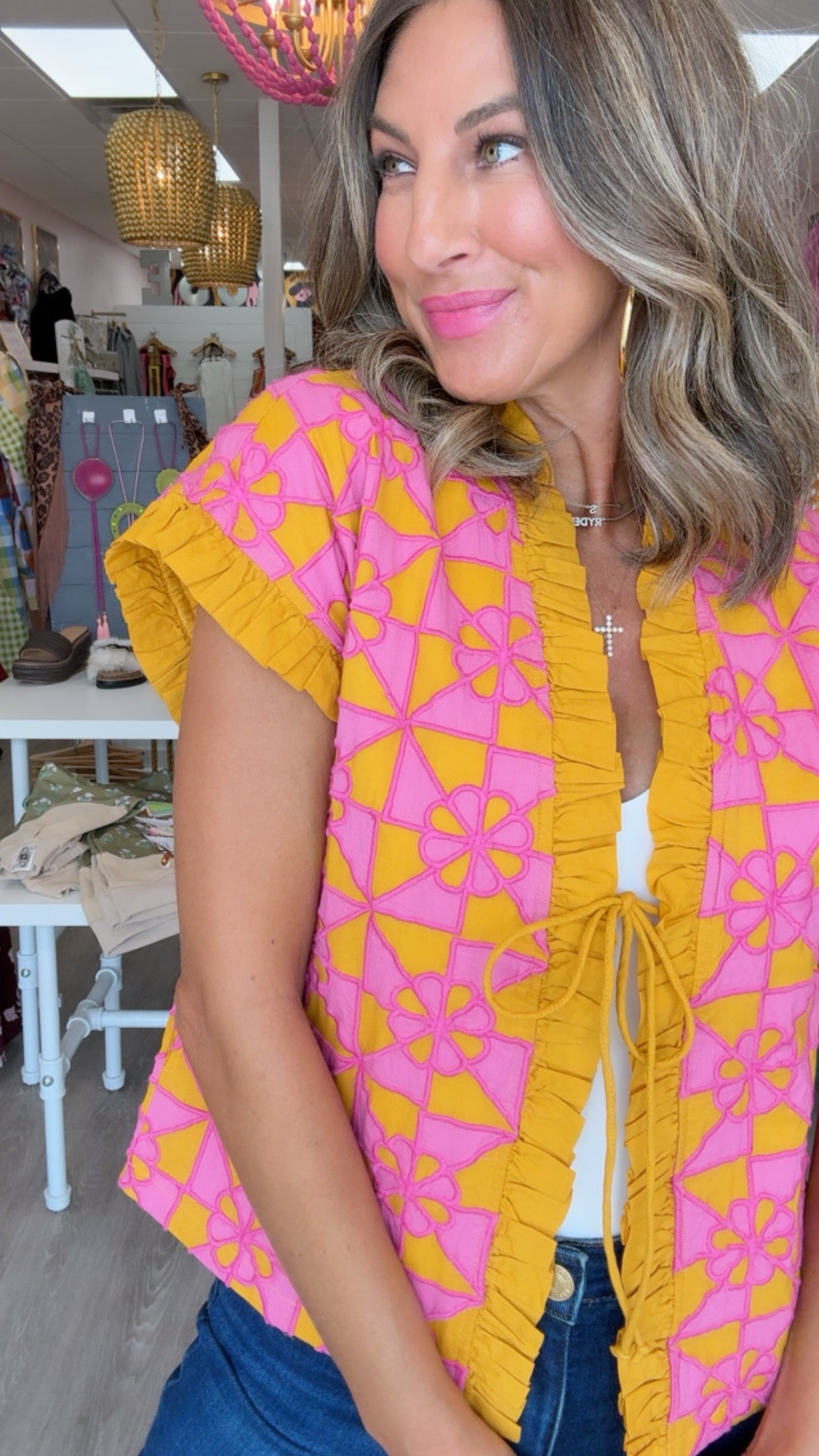 Ivy Jane Gold/Pink Appliqued Vest