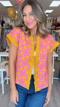 Ivy Jane Gold/Pink Appliqued Vest