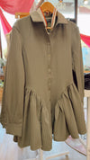 Cement Grey Striped Shirt Dress w/ Waist Details