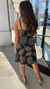 Black Embroidered A-Line Slip Dress