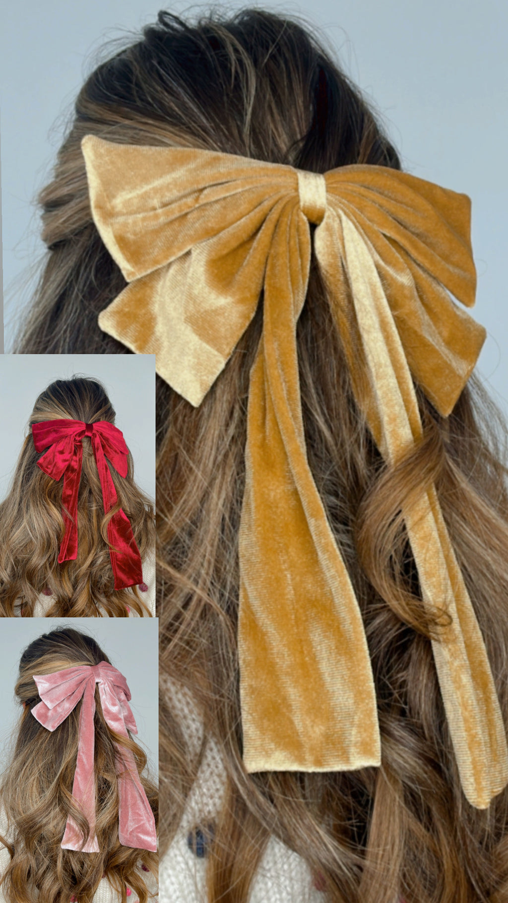 Velvet Clip In Ribbon Hair Bows in 5 COLORS